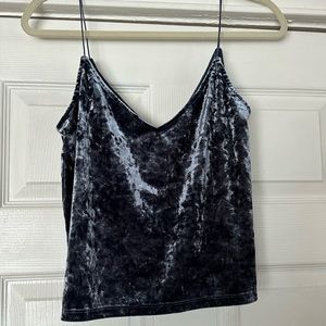 H&M blue crushed velvet spaghetti strap crop tank top